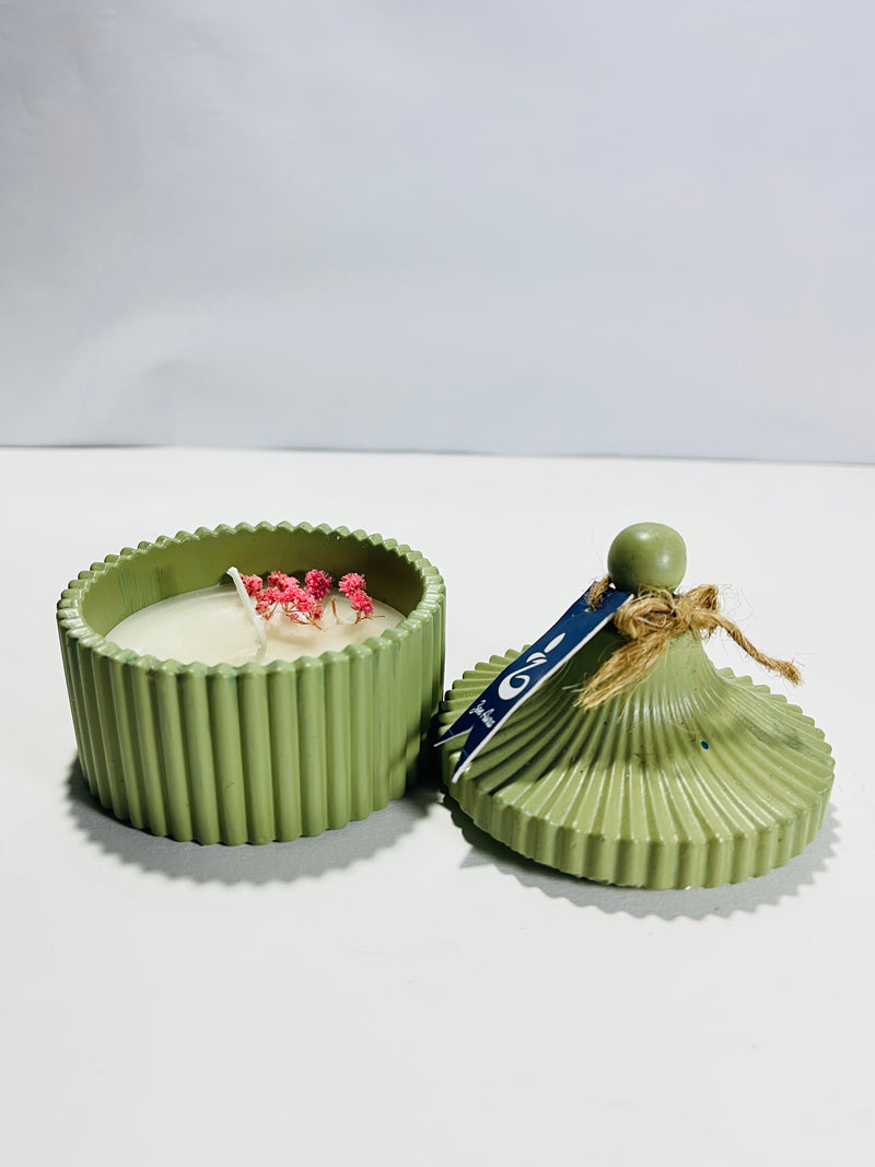 Lime Green Striped Scented Candle Jar